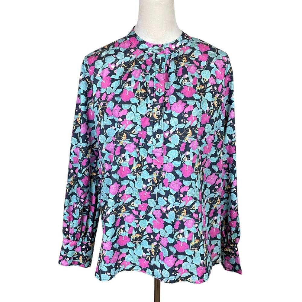 Roller Rabbit Manusa Glenda Colorful Floral Long Sleeve Cotton Popover Top - Picture 2 of 14